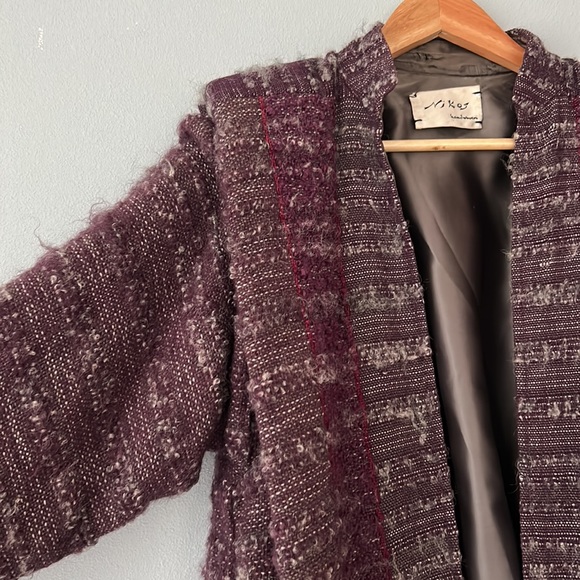 Nikos • Vintage 70s-80s Handwoven Art Knit Purple Sweater Blazer Jacket One Size - Picture 7 of 17
